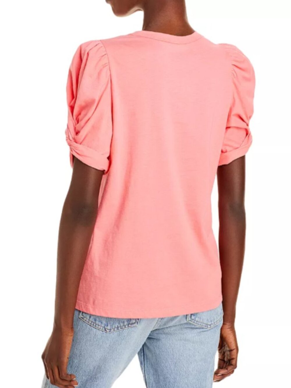 A.L.C. Kati Twisted-Sleeve Tee Puff-Sleeve Crewneck Tee Lychee Retail $135.00 - Picture 2 of 9
